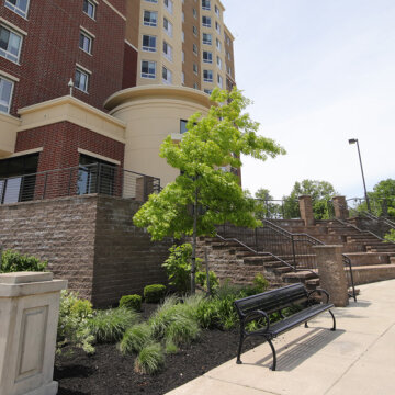 Close-up exterior view of Brooks Crossing Apartments in Rochester, NY.