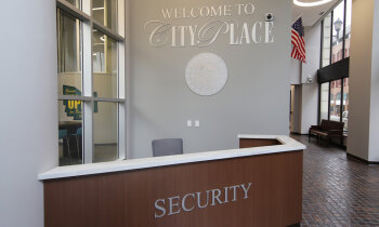 Entrance of City Place in Rochester, NY.